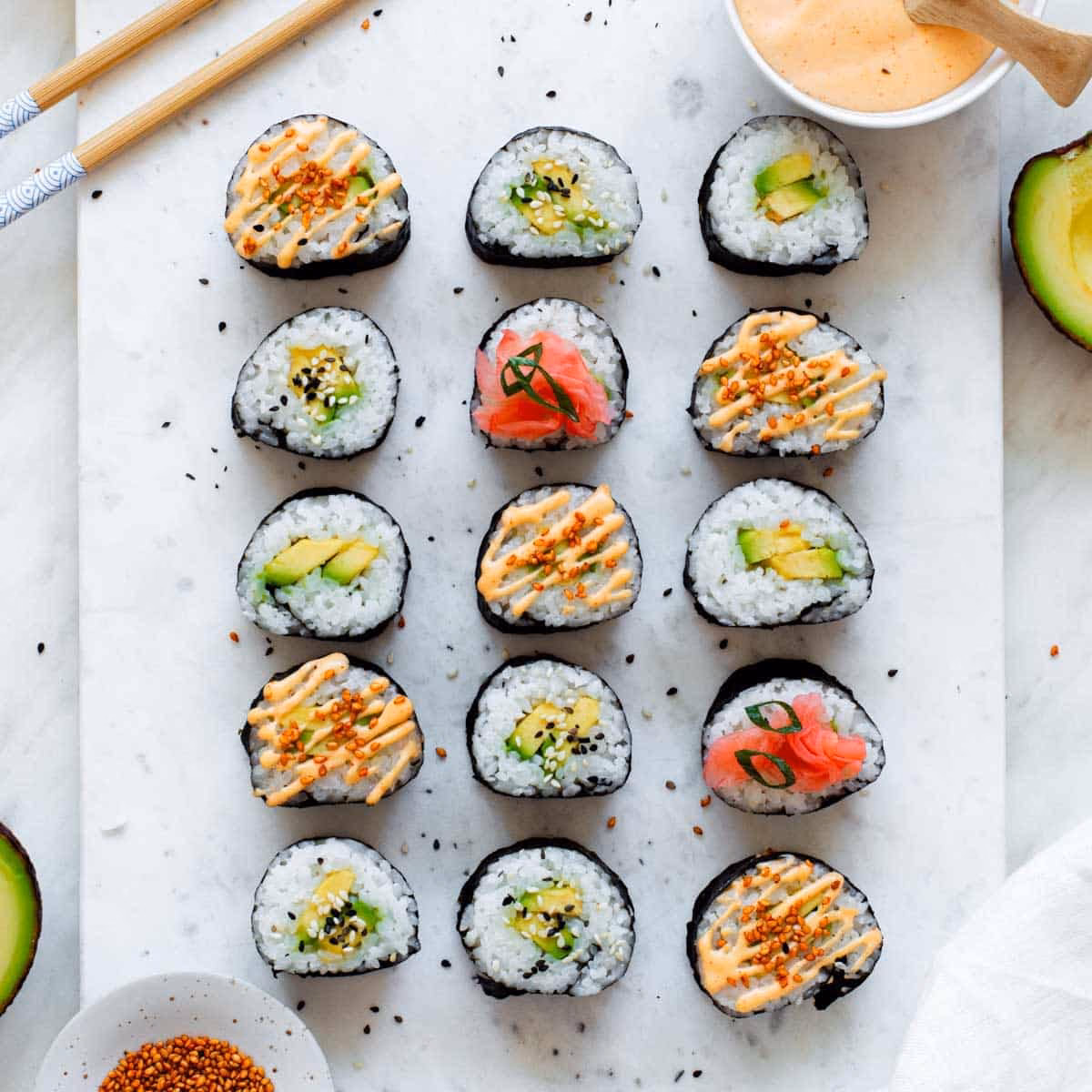 How do you eat avocado maki rolls?