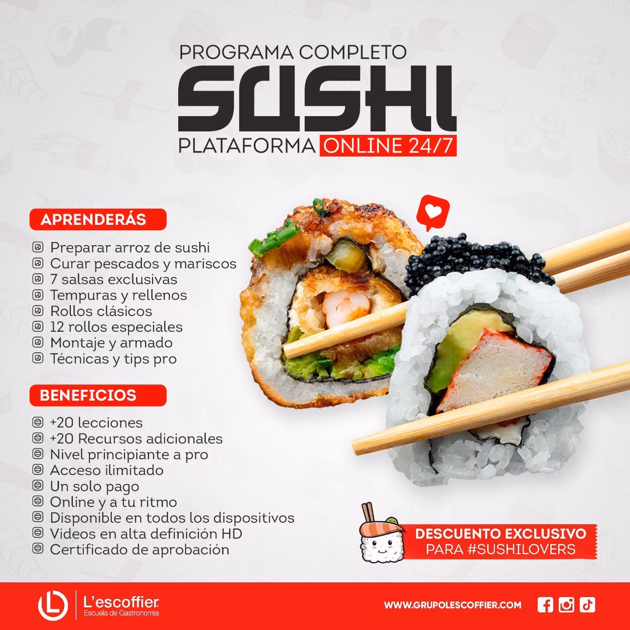 ¿Cuántas lecciones tiene el curso de Shushi?
