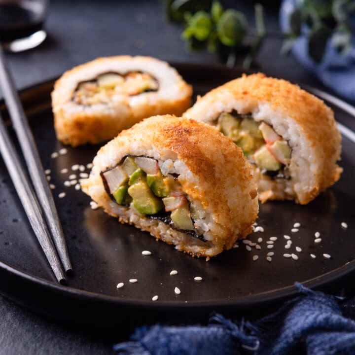 How do you serve deep fried sushi rolls?