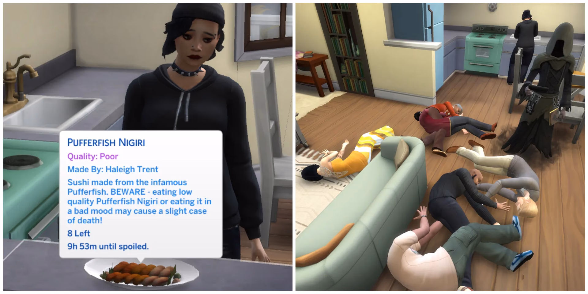 What happens if a SIM eats a pufferfish nigiri?