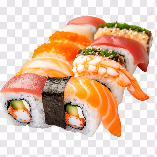 Are all sushi PNG images available in transparent white background?